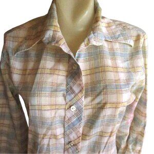 Medium True Vintage 70's Carole Sue Multicolor Plaid Long Sleeve Button-Up Blous